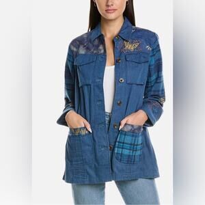 NWT! JOHNNY WAS Moonlight Tie Dye Patchwork Military Jacket size Small